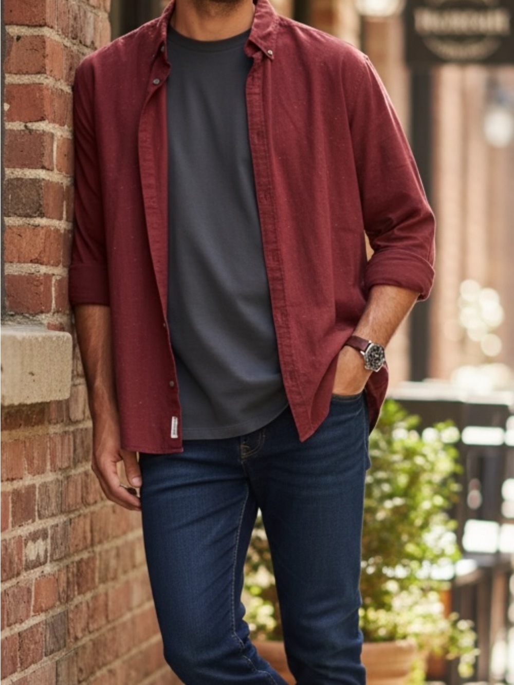 Mossimo Supply Co. Burgundy Button-Up Shirt Jacket